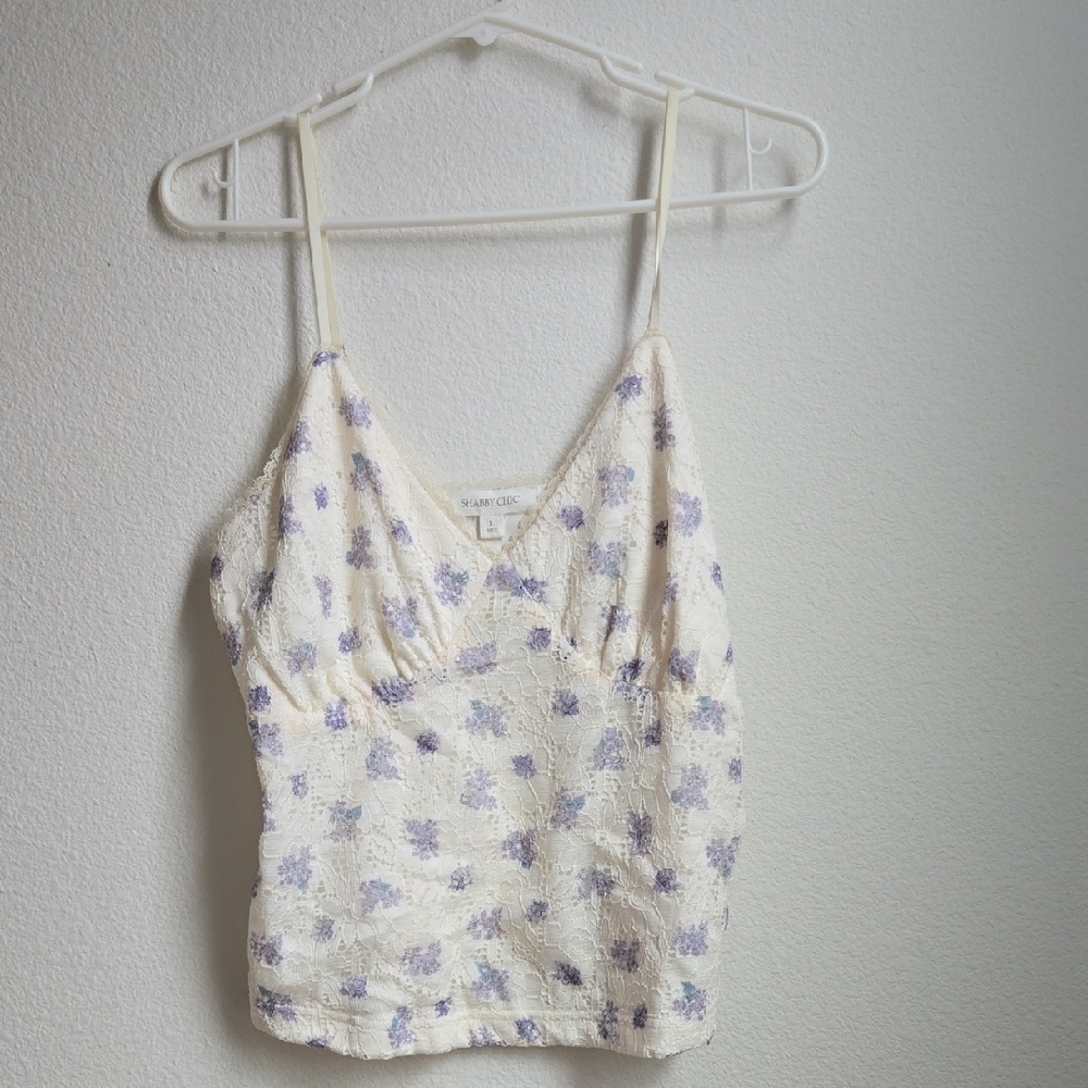 NWOT Shabby Chic Cream and Purple Floral Camisole